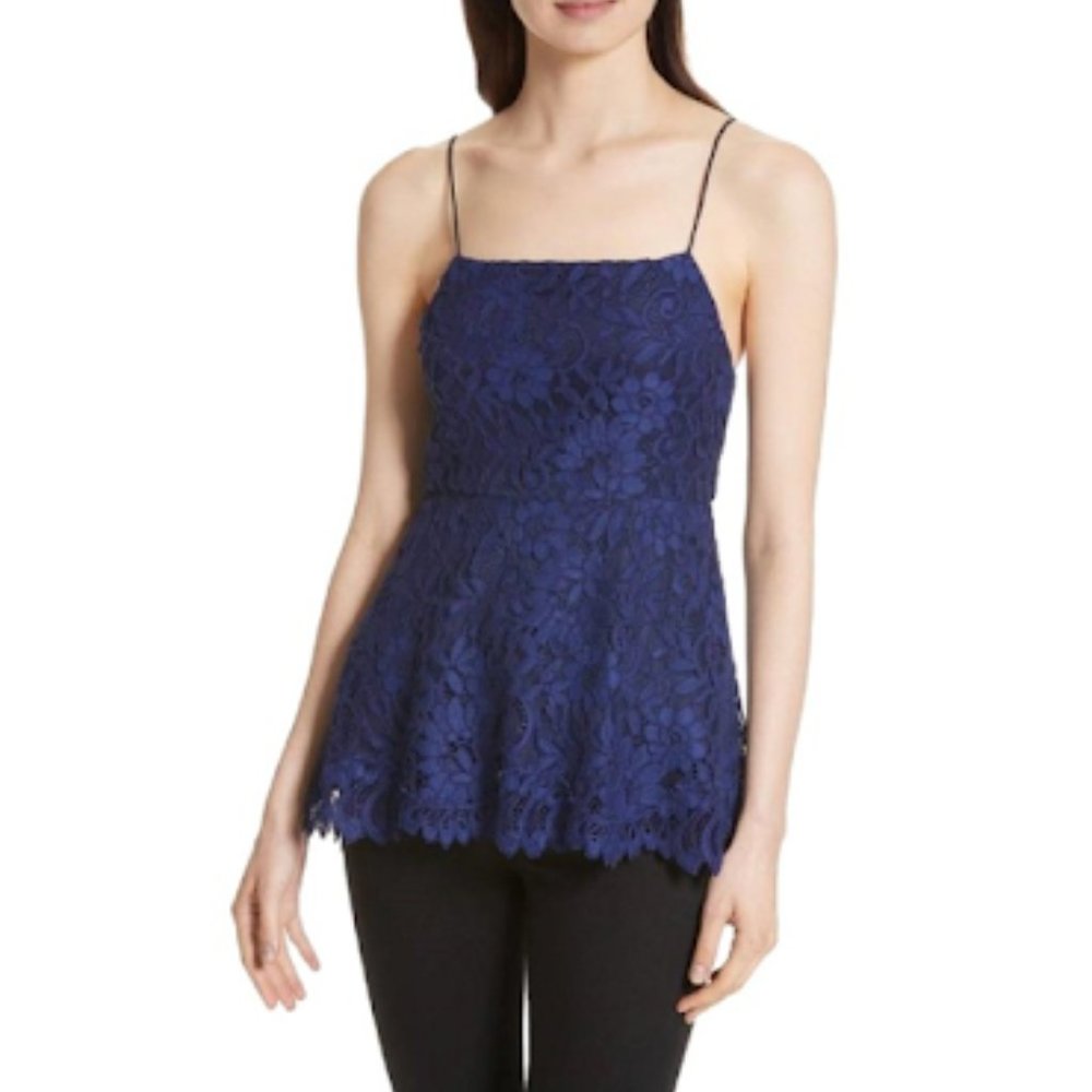Alice + Olivia Blue Maxine Lace Peplum Tank Top